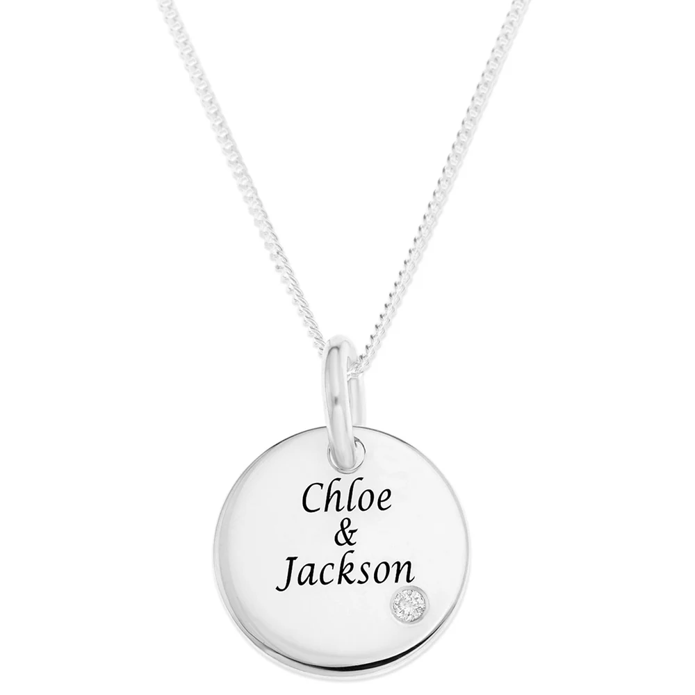 Personalised Engravable Round Tag with Diamond Necklace on 40cm Chain in Sterling Silver - Image 3