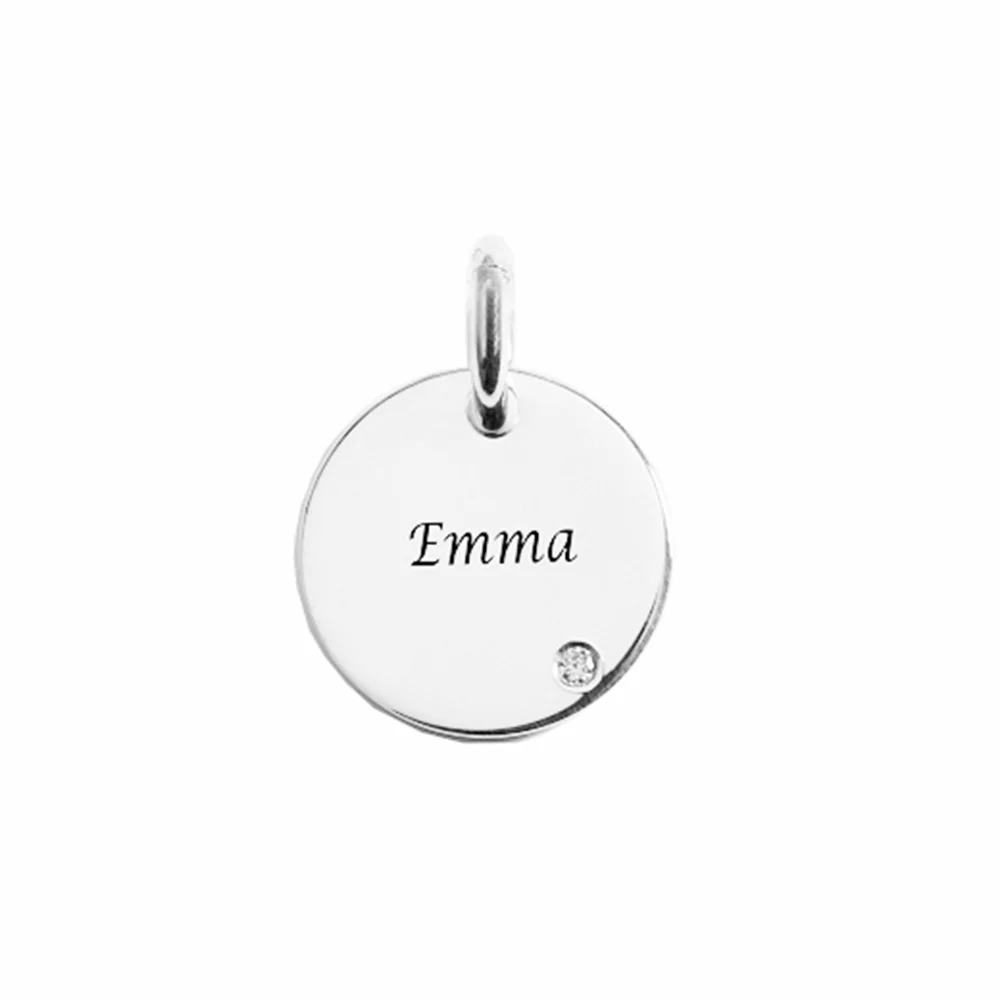 Personalised Engravable Round Tag with Diamond Necklace on 40cm Chain in Sterling Silver - Image 4