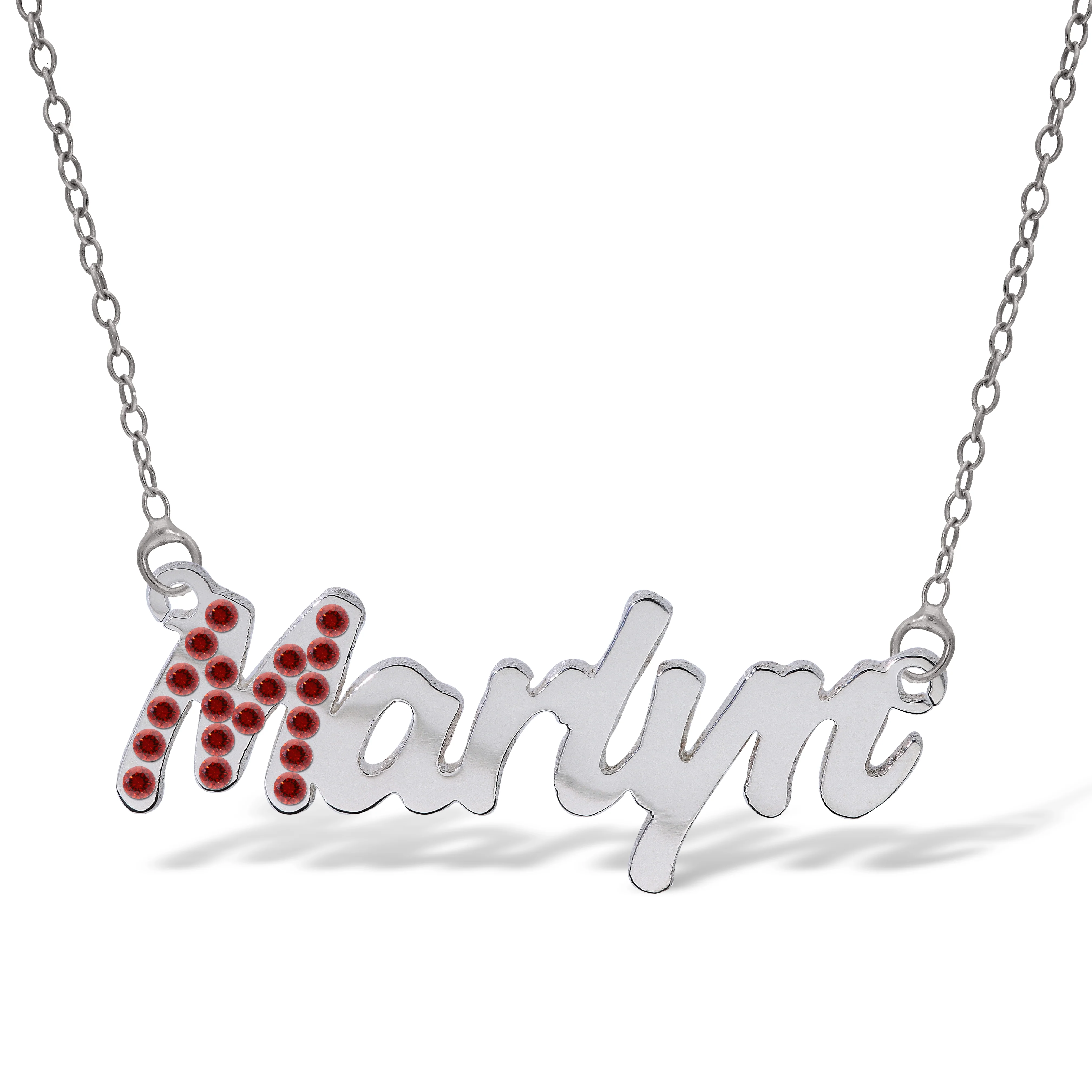 Personalised Sterling Silver Name Pendant with Cubic Zirconia on 40cm Chain - January
