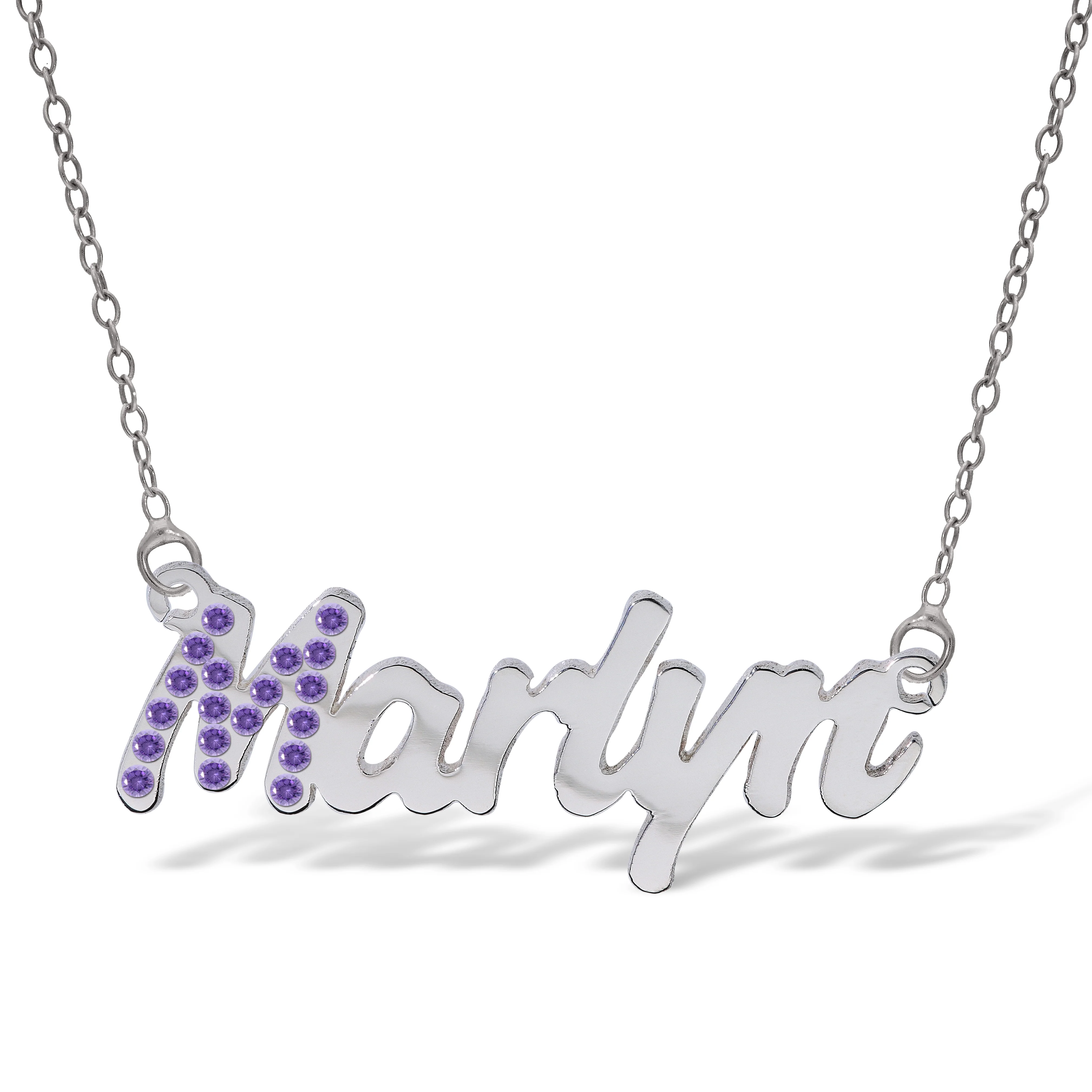 Personalised Sterling Silver Name Pendant with Cubic Zirconia on 40cm Chain - January - Image 2