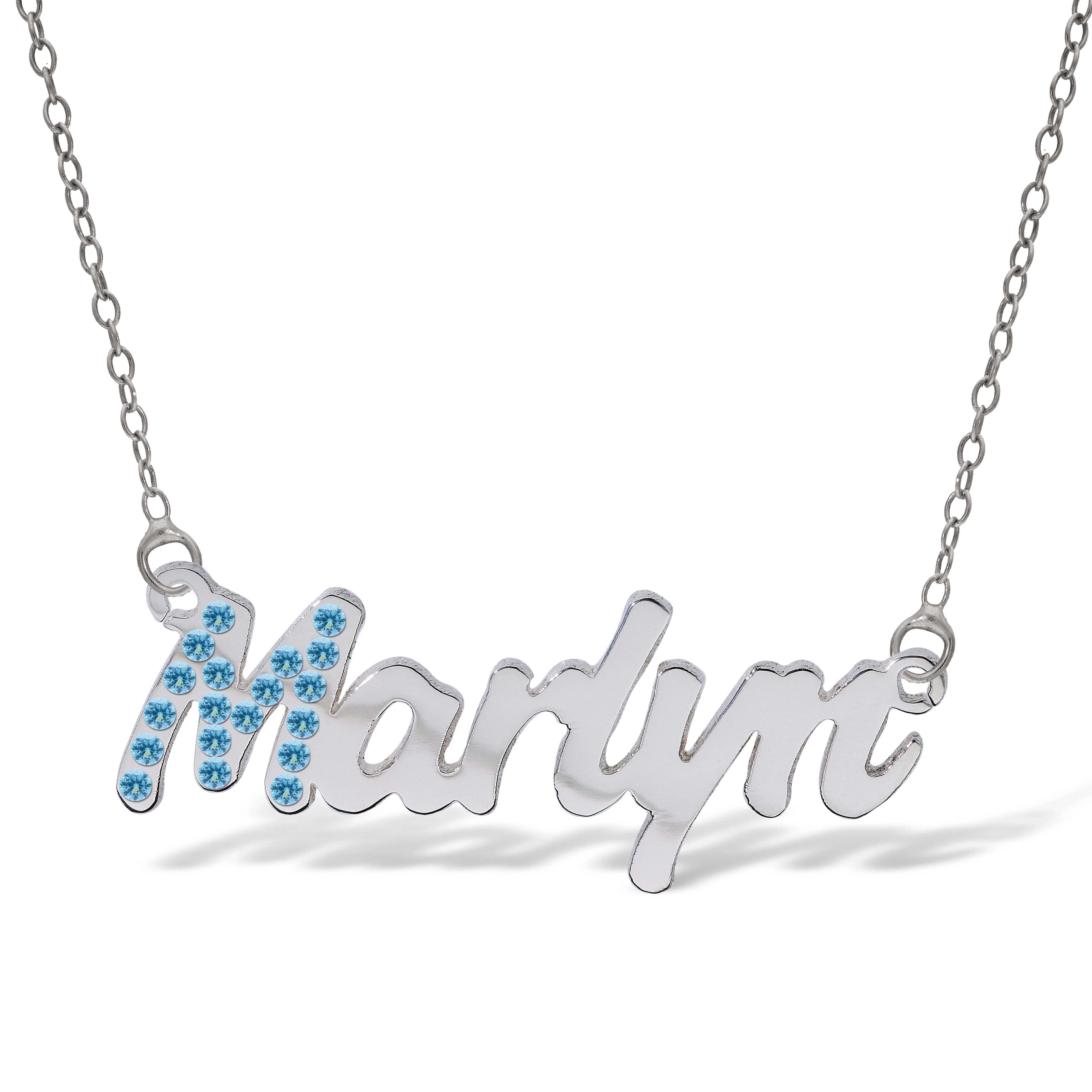 Personalised Sterling Silver Name Pendant with Cubic Zirconia on 40cm Chain - January - Image 3