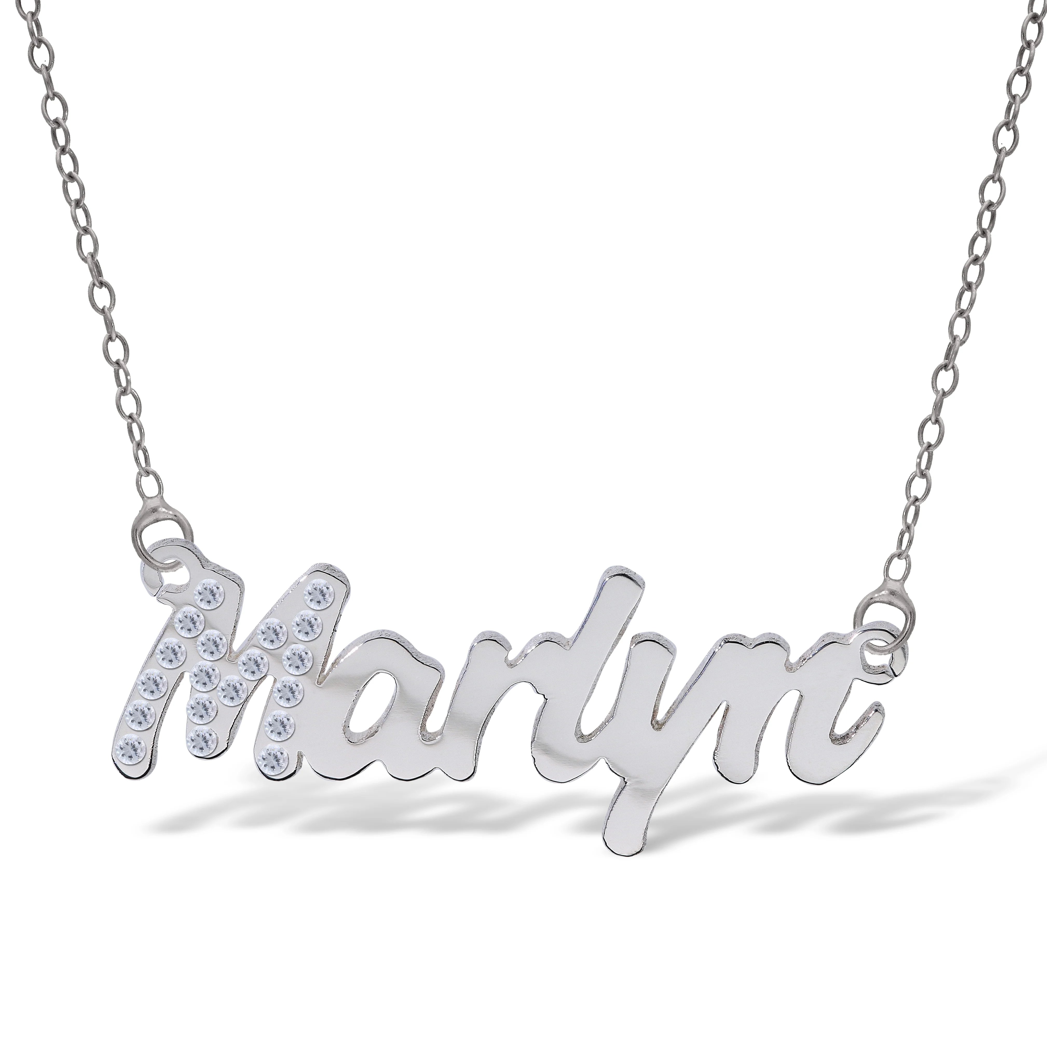 Personalised Sterling Silver Name Pendant with Cubic Zirconia on 40cm Chain - January - Image 4