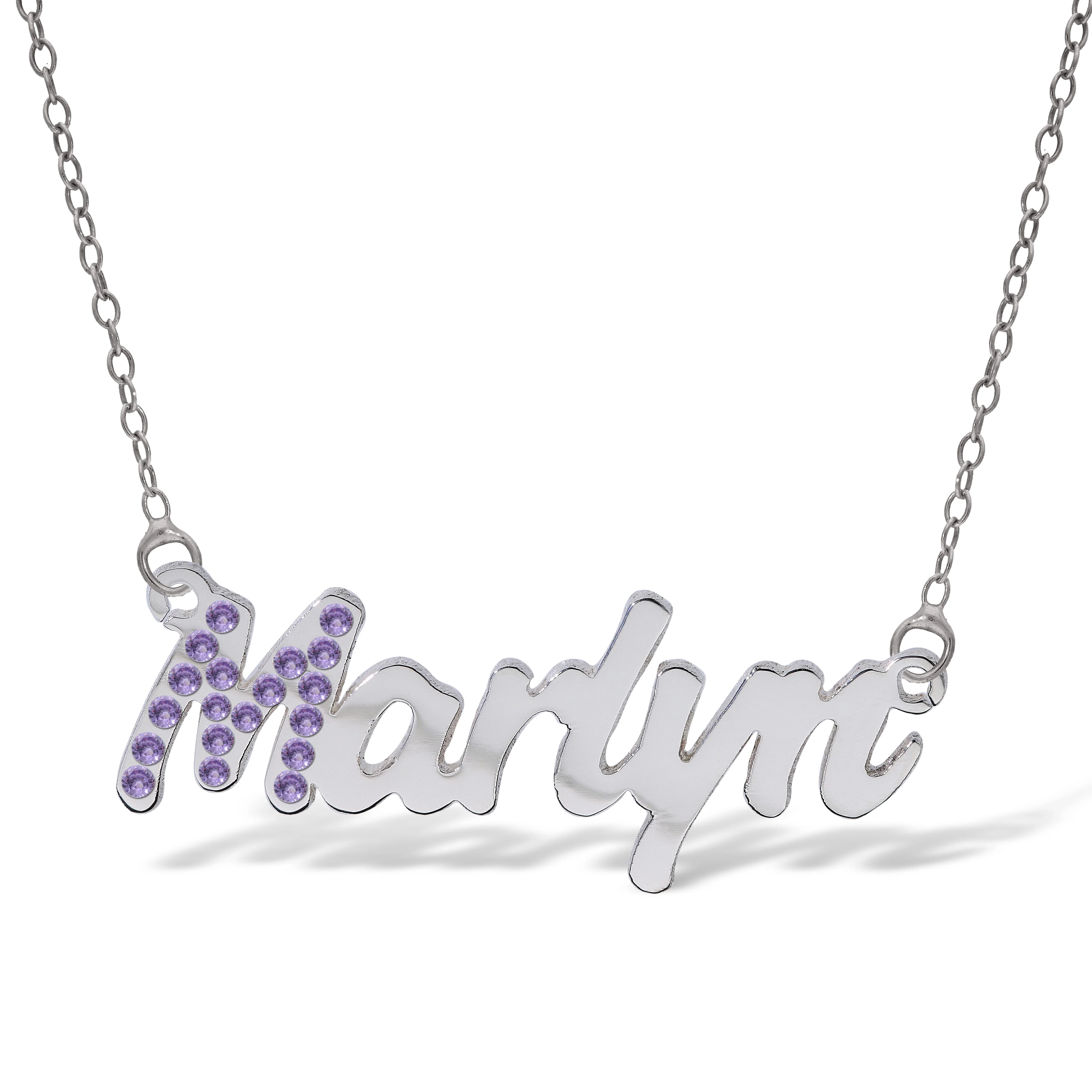Personalised Sterling Silver Name Pendant with Cubic Zirconia on 40cm Chain - January - Image 6