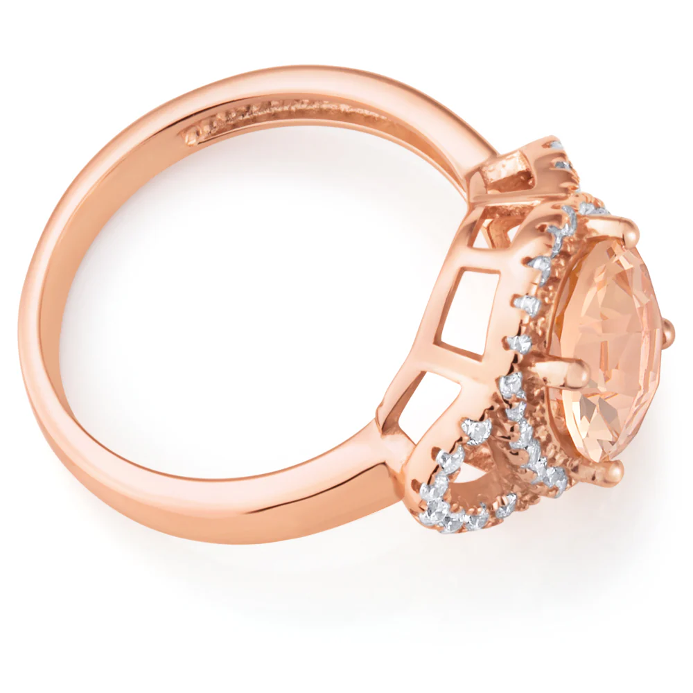 Rose Gold Plated Morgalite Pink Obsidian & Zirconia Ring - Image 2