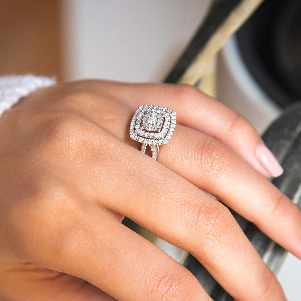Silver 1 Carat Diamond Cluster  Ring - Image 4