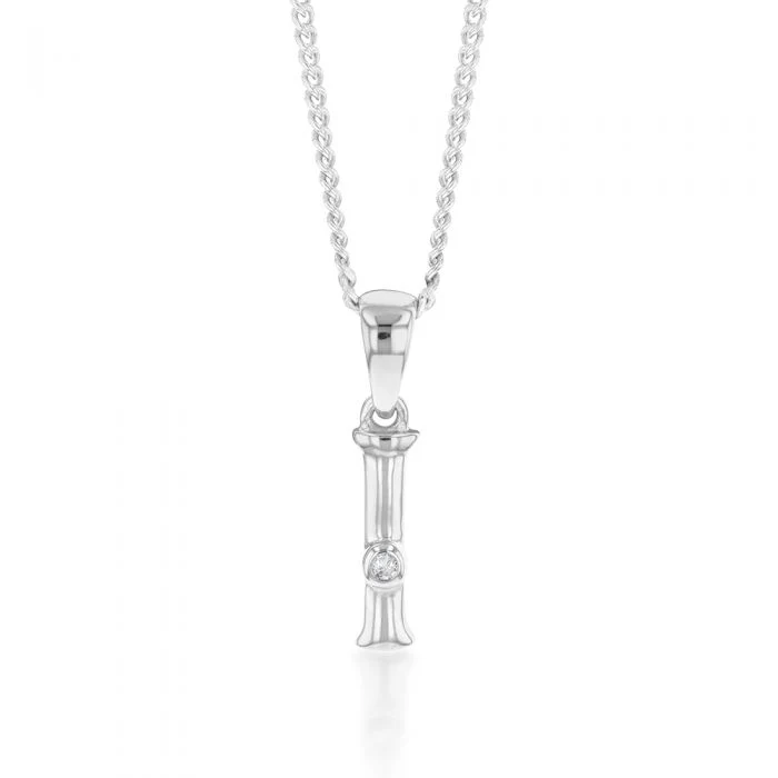 Silver Pendant Initial I set with Diamond