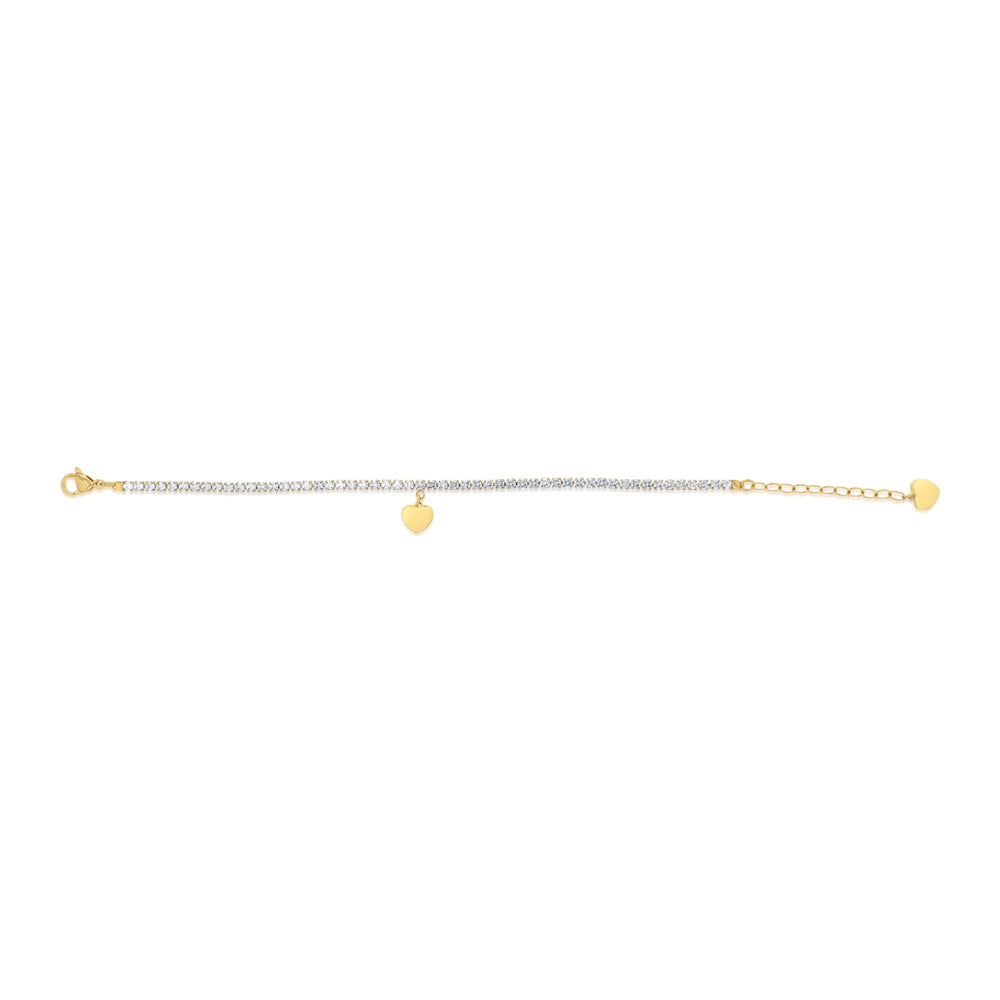 Stainless-Steel Gold-Plated Heart Charm 2.4mm Cubic Zirconia Tennis Bracelet - Image 2