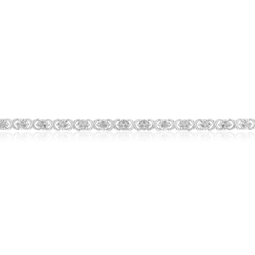 Sterling Silver 1/4 Carat Hugs and Kisses Diamond 18cm Bracelet - Image 2