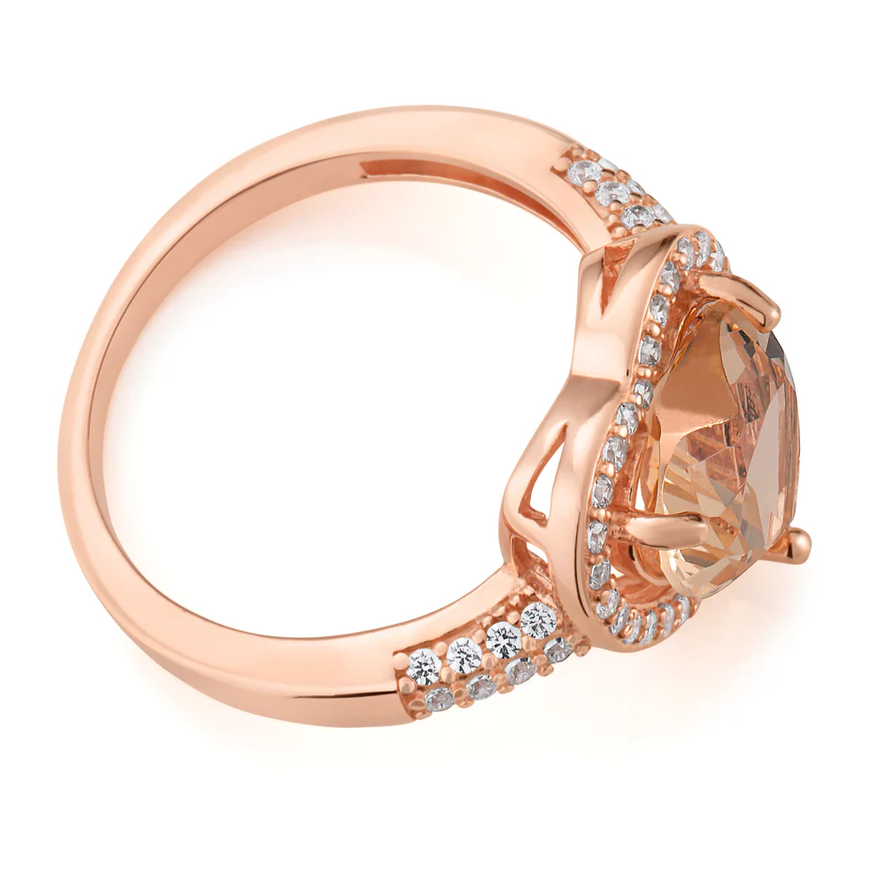 Sterling Silver and Rose Plated Crystal and Zirconia Heart Ring *No Resize* - Image 2
