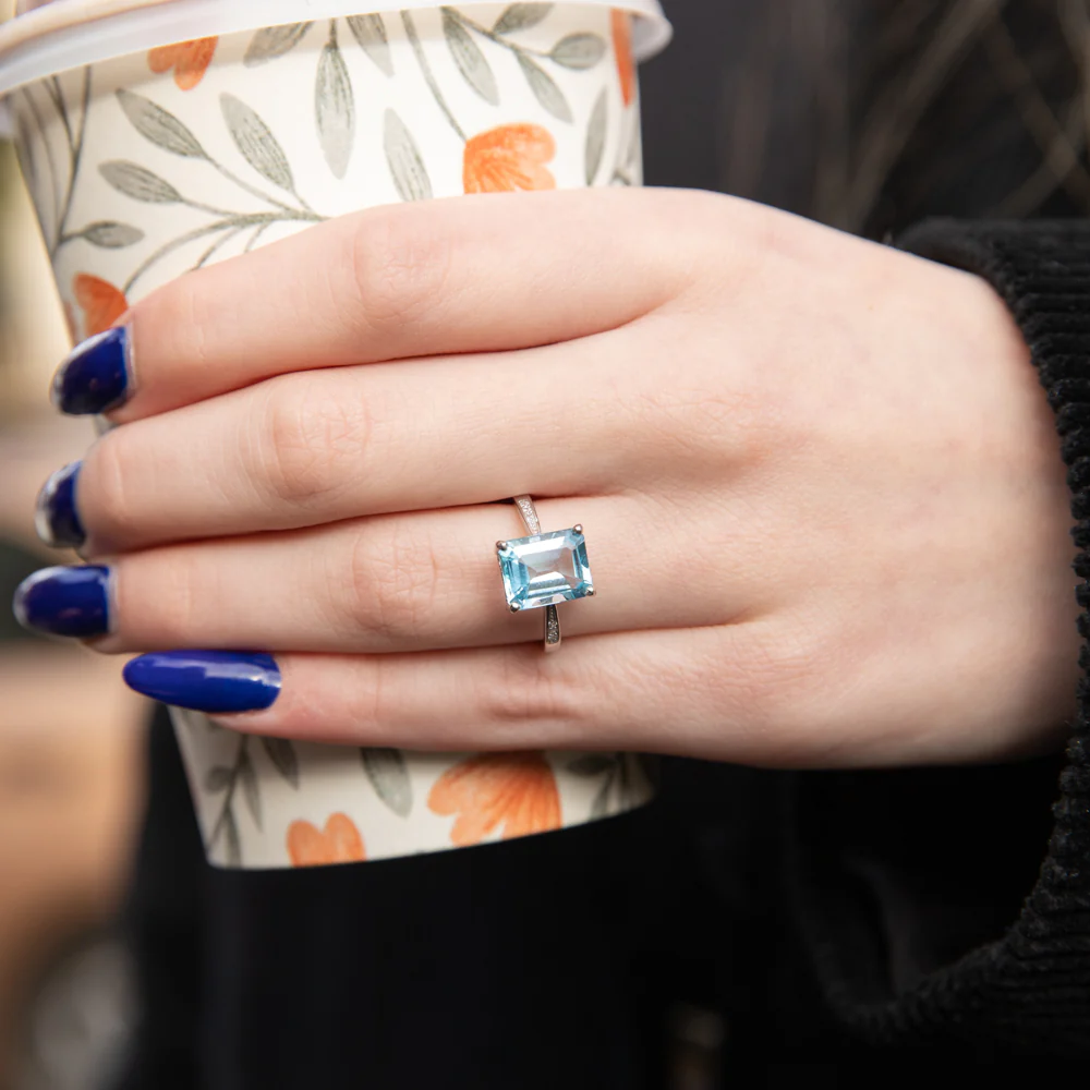 Sterling Silver Blue Topaz Ring with Zirconia Accent - Image 3