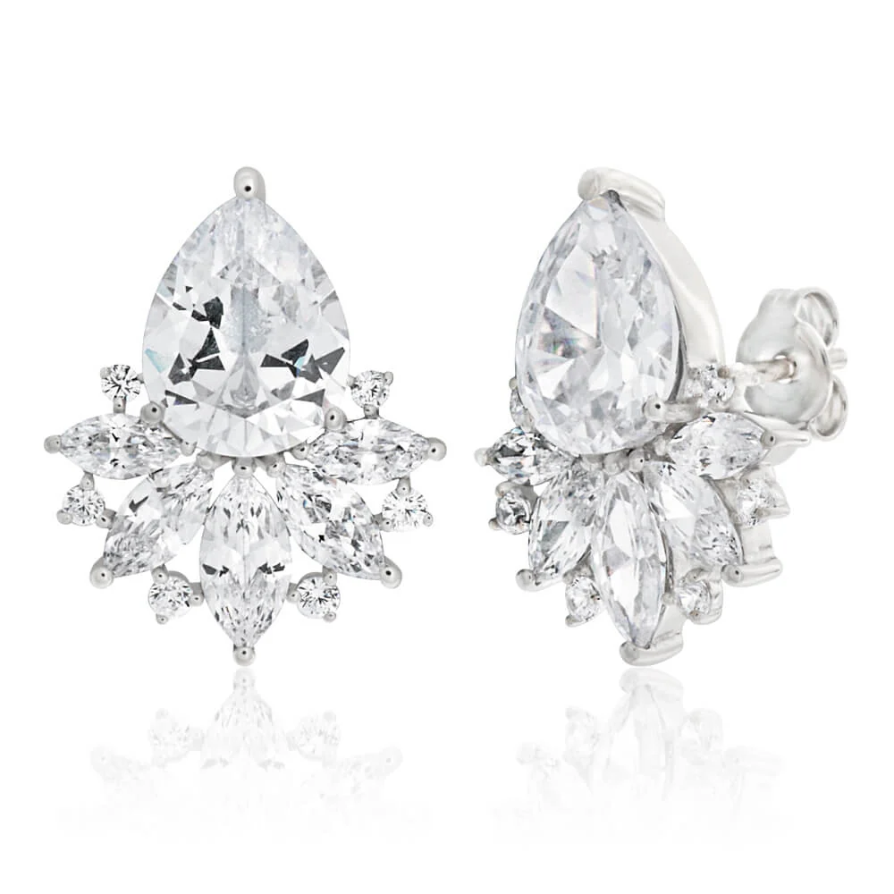 Sterling Silver Cubic Zirconia Pink Round White Stud Earrings
