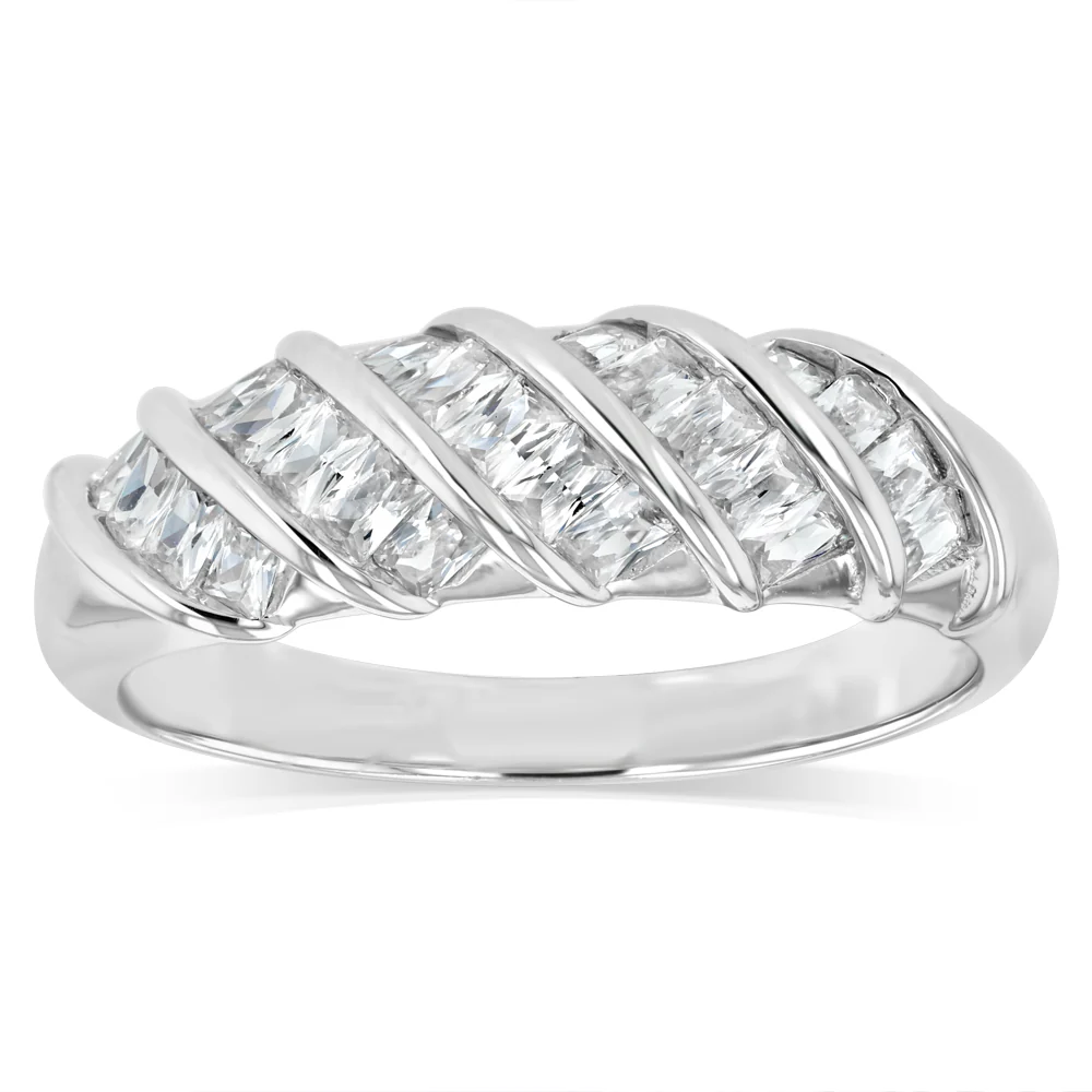 Sterling Silver Cubic Zirconia Stripped Fancy Ring