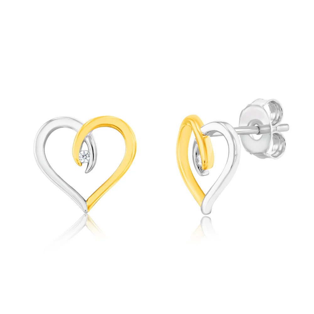 Sterling Silver Cubic Zirconia Two Tone Fancy Heart Pendant