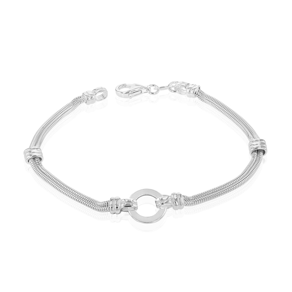 Sterling Silver Double Snake and Disc Bracelet