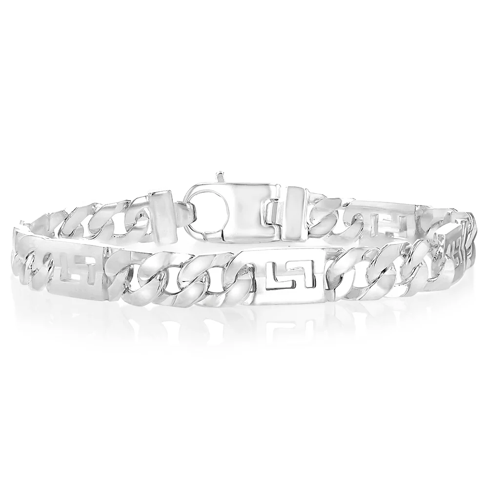 Sterling Silver Fancy 250 Gauge Curb And Green Link 23cm Bracelet
