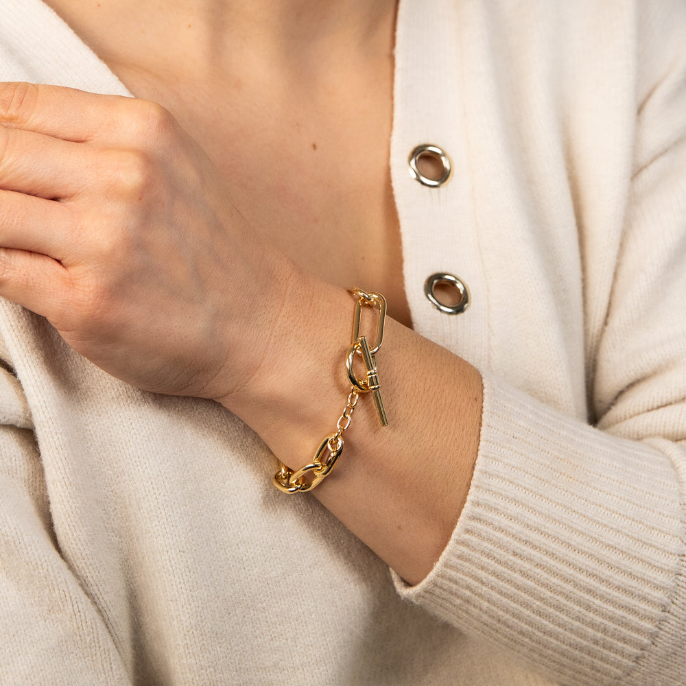 Sterling Silver Gold Plated Belcher Links T Bar Clasp 19cm Bracelet - Image 3