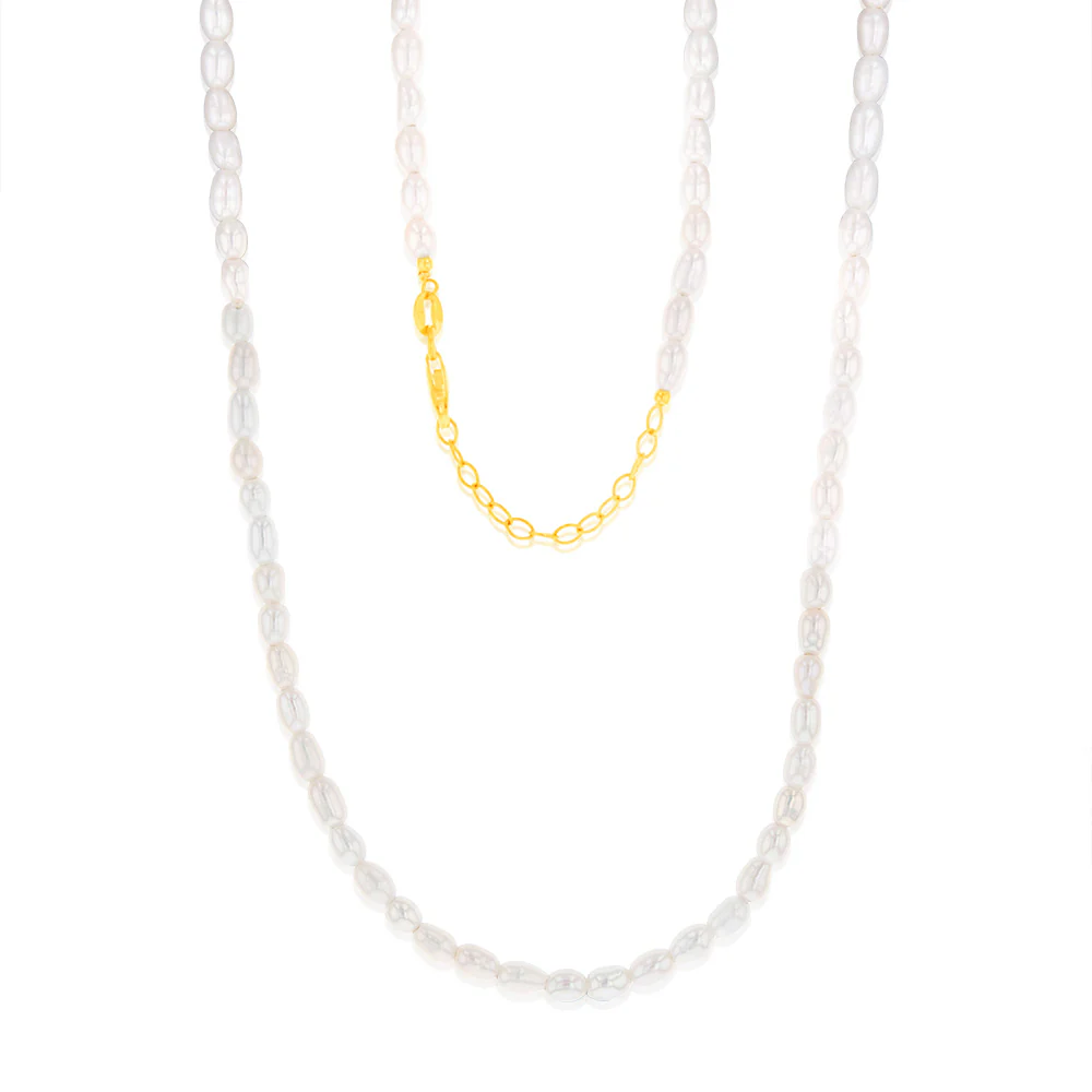 Sterling Silver Gold Plated Fresh Water Pearls 46+4cm Chain