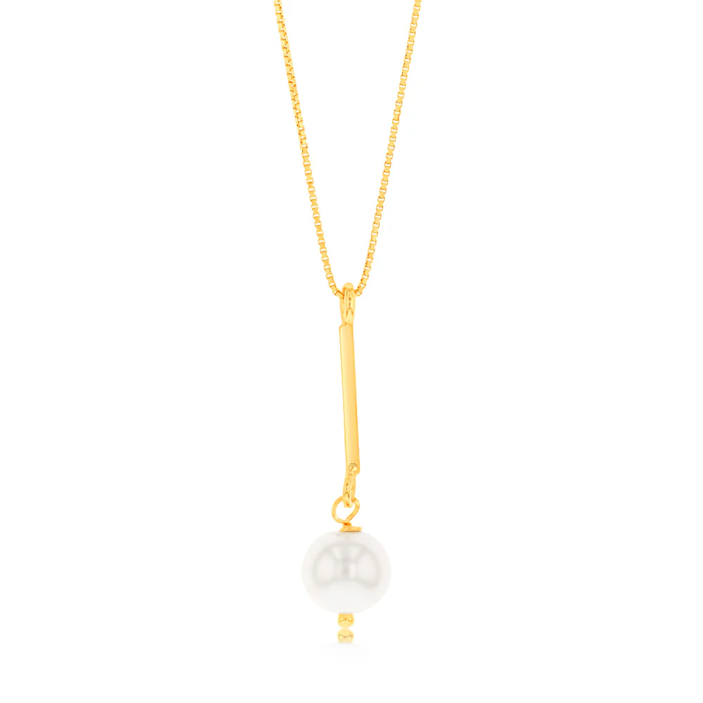 Sterling Silver Gold Plated Synthetic Pearl Pendant On 42+3cm Chain