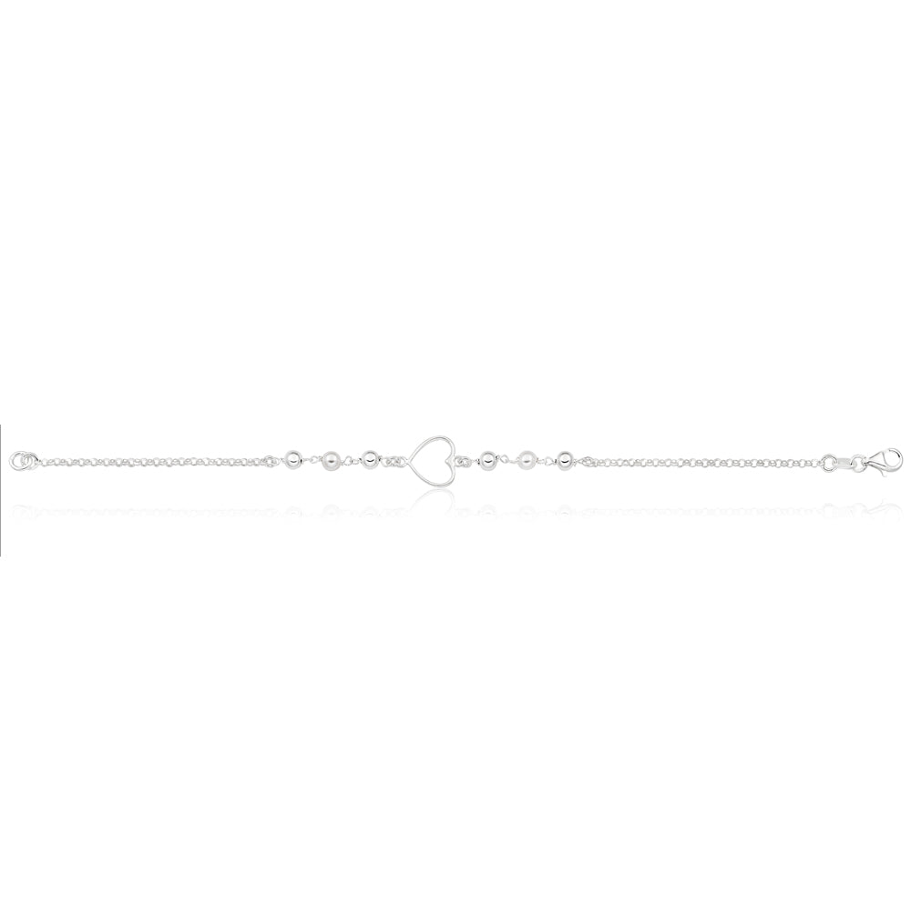 Sterling Silver Heart and Simulated Pearl Fancy Bracelet 19cm - Image 2