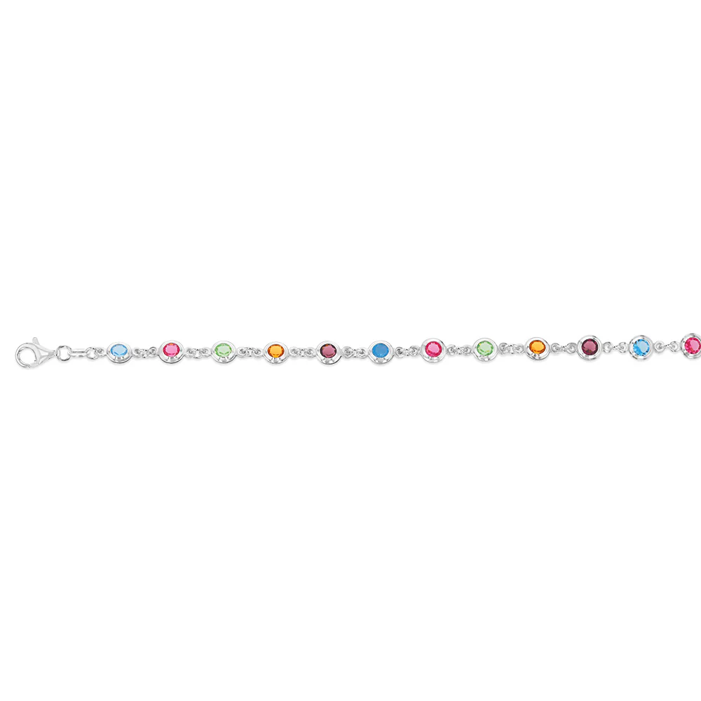 Sterling Silver Multicolour Stones 19cm Bracelet - Image 2