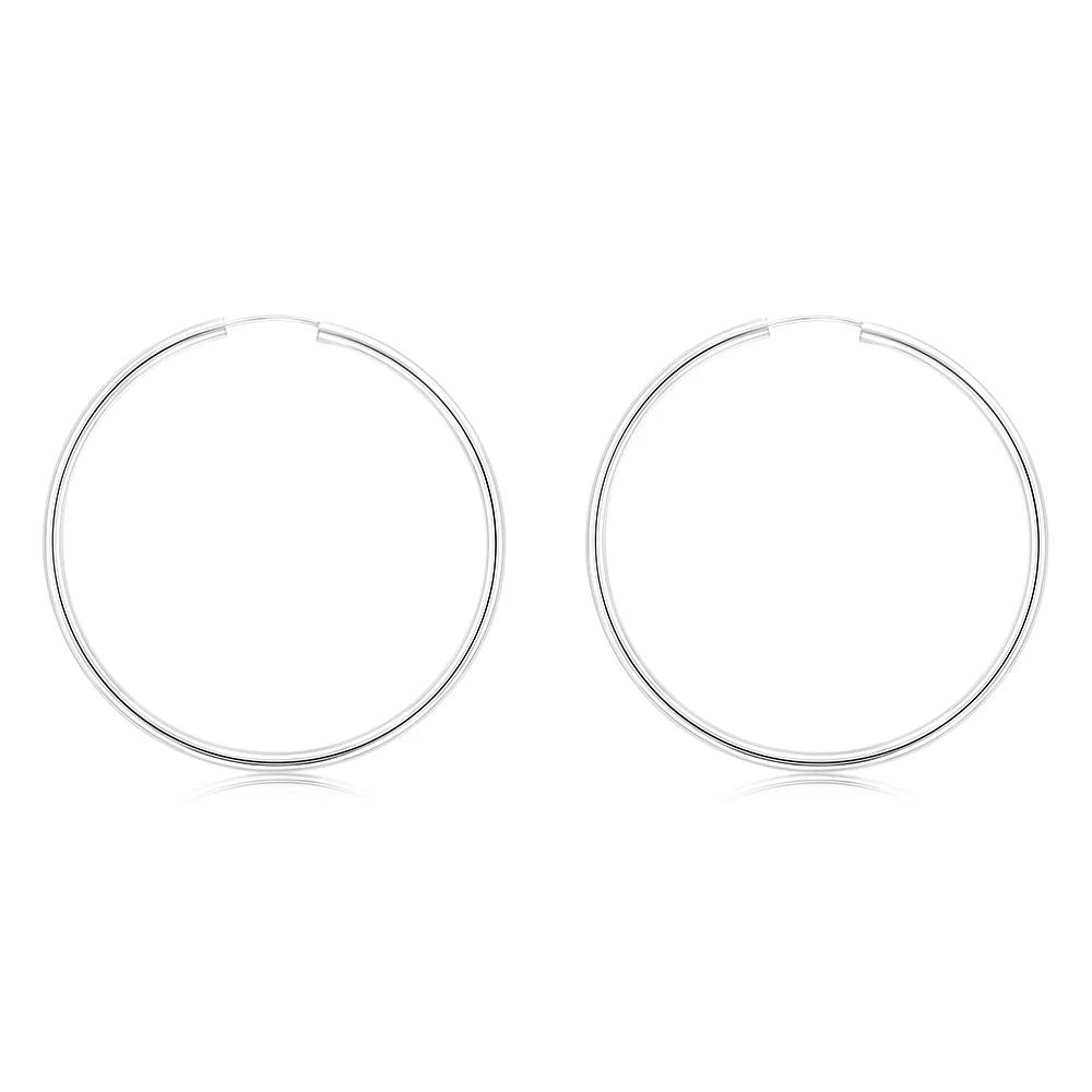 Sterling Silver Plain 40mm Sleeper Earrings