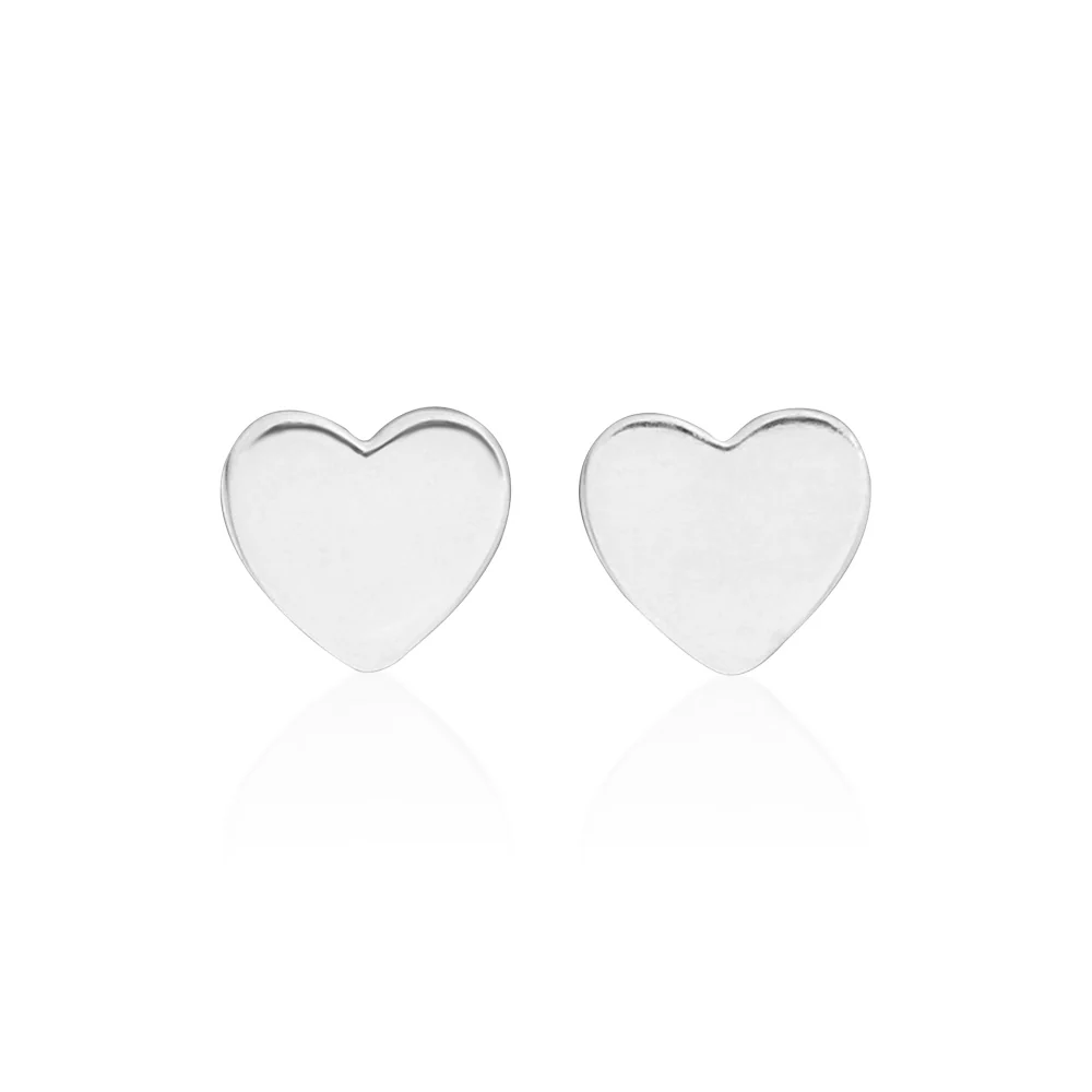 Sterling Silver Plain Heart Stud Earrings