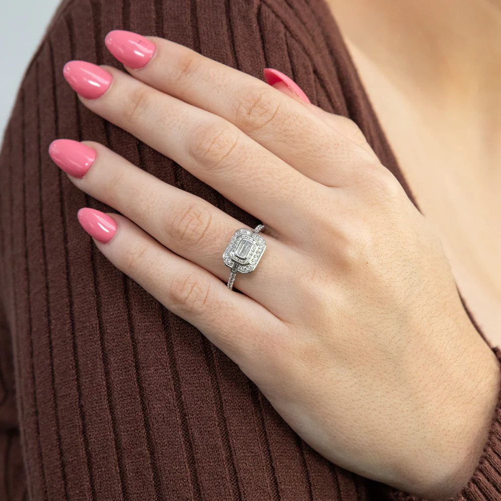 Sterling Silver Rhodium Plated Cubic Zirconia Baguette Ring - Image 2