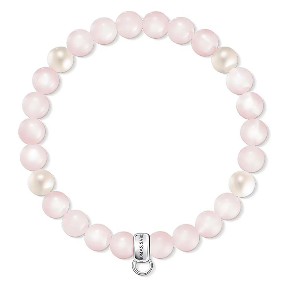 Sterling Silver Thomas Sabo Charm CLub Rose Quartz Pearl Bracelet 16.5cm