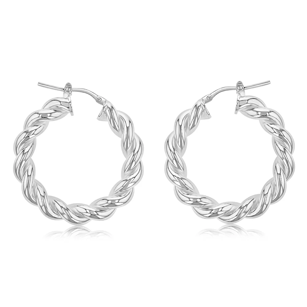 Sterling Silver Twisted Fancy 20mm Hoop Earrings