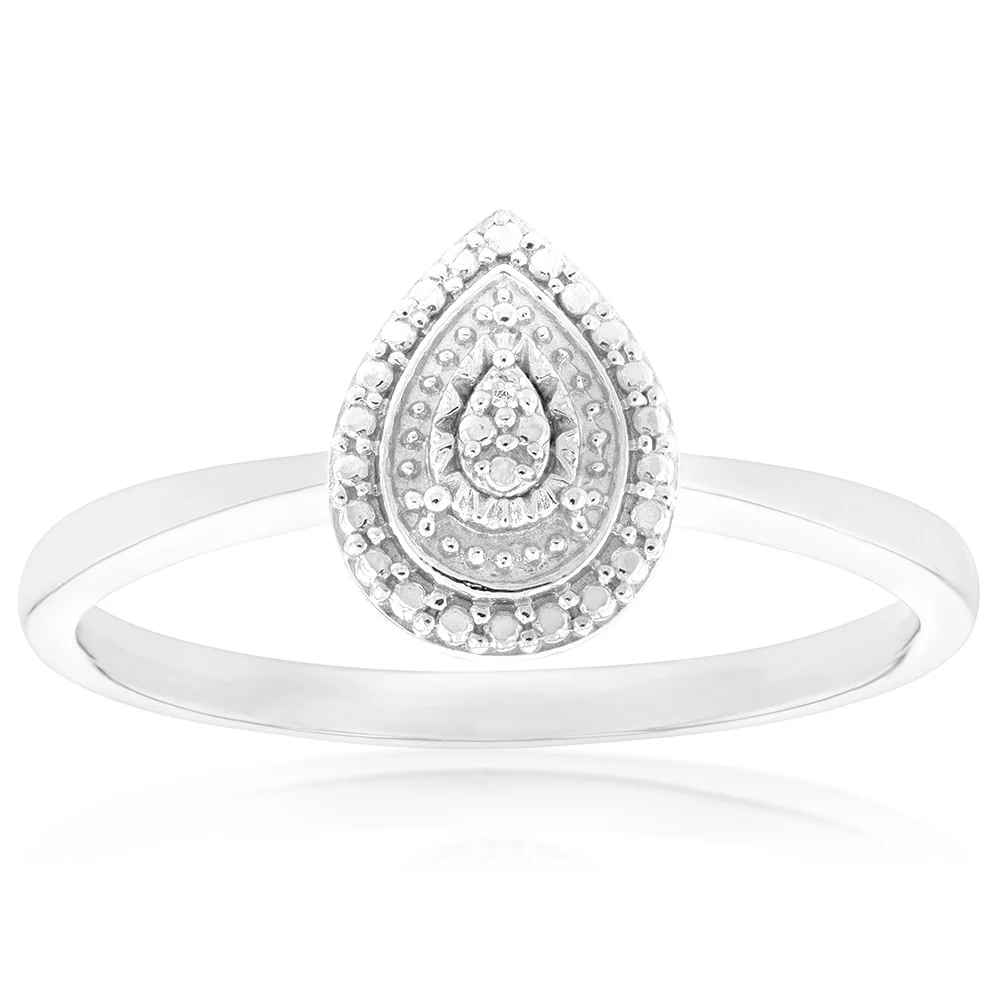 Sterling Silver With Diamond Pear Shape Ring