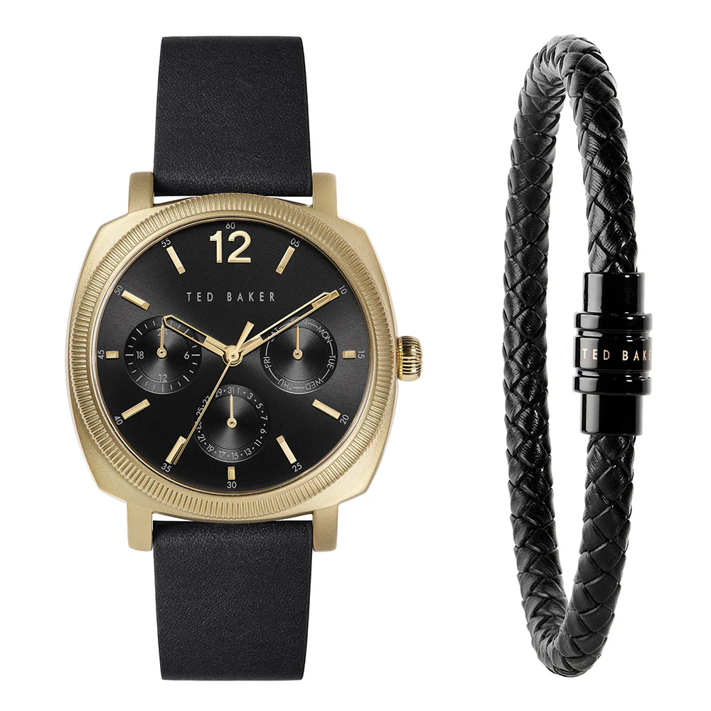 Ted Baker BKGFW2222 Boxset Black Leather Watch and Bracelet